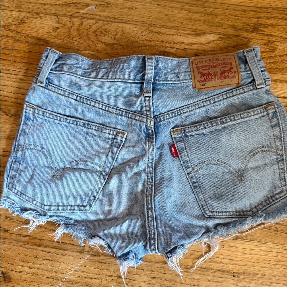 Levi's Women's Light Blue Jean Shorts with Frayed Hem